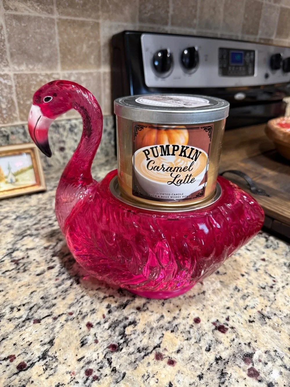 Bath and Body Works Pink Flamingo glitter globe 3 Wick Candle Holder - Picture 2 of 6